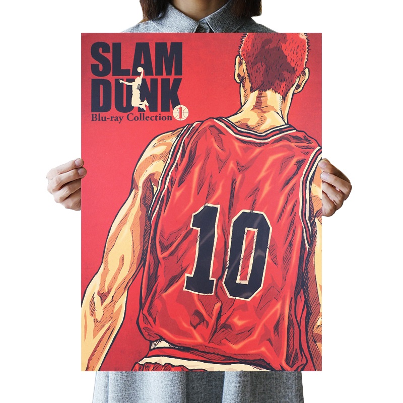 DLKKLB Comic Slam Dunk Basketball Vintage Kraft Paper Room Decor Retro Poster Home Decorative Painting 51x36cm 6 - Anime Posters Shop
