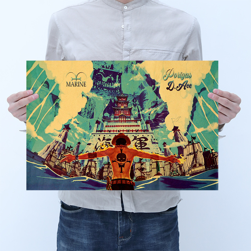 Decor For Room Classic Anime One Piece Ace Vintage poster kraft paper decorative wall stickers gift - Anime Posters Shop