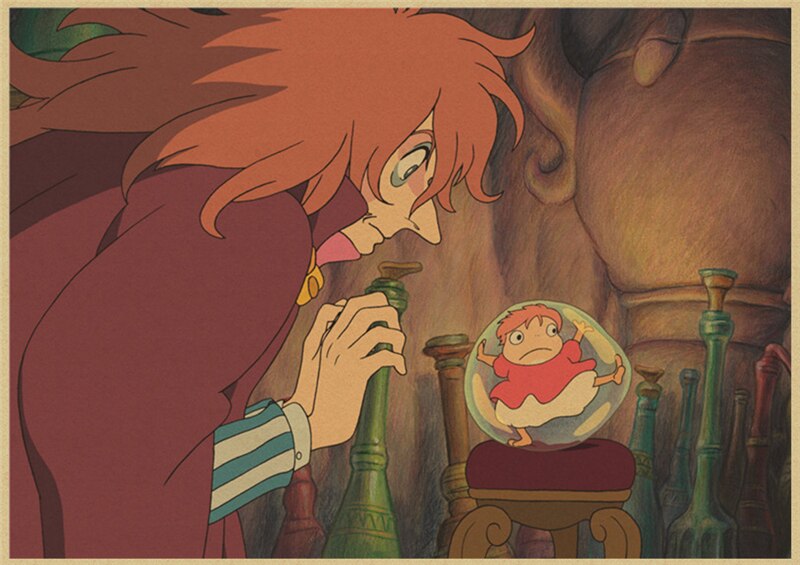 Vintage Posters Ponyo On The Cliff Hayao Miyazaki Poster Home Decor Wall Sticker Retro Decorative Painting 10 - Anime Posters Shop