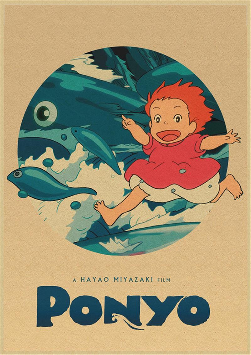 Vintage Posters Ponyo On The Cliff Hayao Miyazaki Poster Home Decor Wall Sticker Retro Decorative Painting 12 - Anime Posters Shop