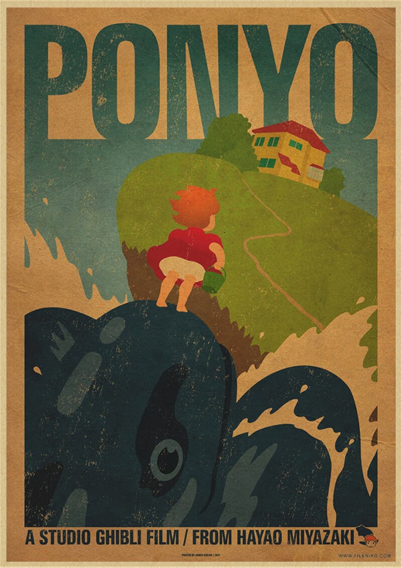 Vintage Posters Ponyo On The Cliff Hayao Miyazaki Poster Home Decor Wall Sticker Retro Decorative Painting 14 - Anime Posters Shop