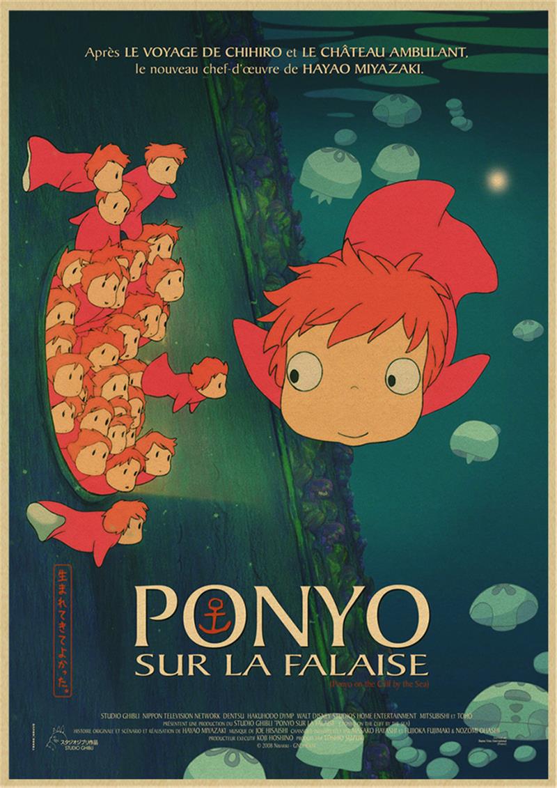 Vintage Posters Ponyo On The Cliff Hayao Miyazaki Poster Home Decor Wall Sticker Retro Decorative Painting 15 - Anime Posters Shop