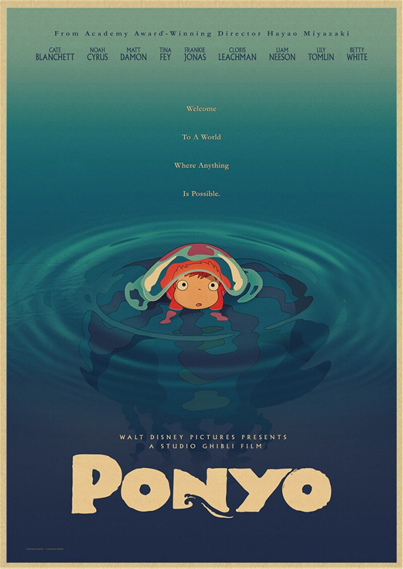 Vintage Posters Ponyo On The Cliff Hayao Miyazaki Poster Home Decor Wall Sticker Retro Decorative Painting 16 - Anime Posters Shop