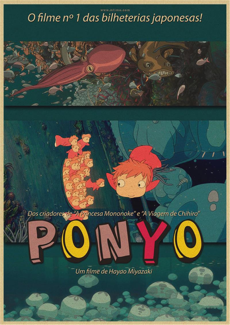 Vintage Posters Ponyo On The Cliff Hayao Miyazaki Poster Home Decor Wall Sticker Retro Decorative Painting 18 - Anime Posters Shop