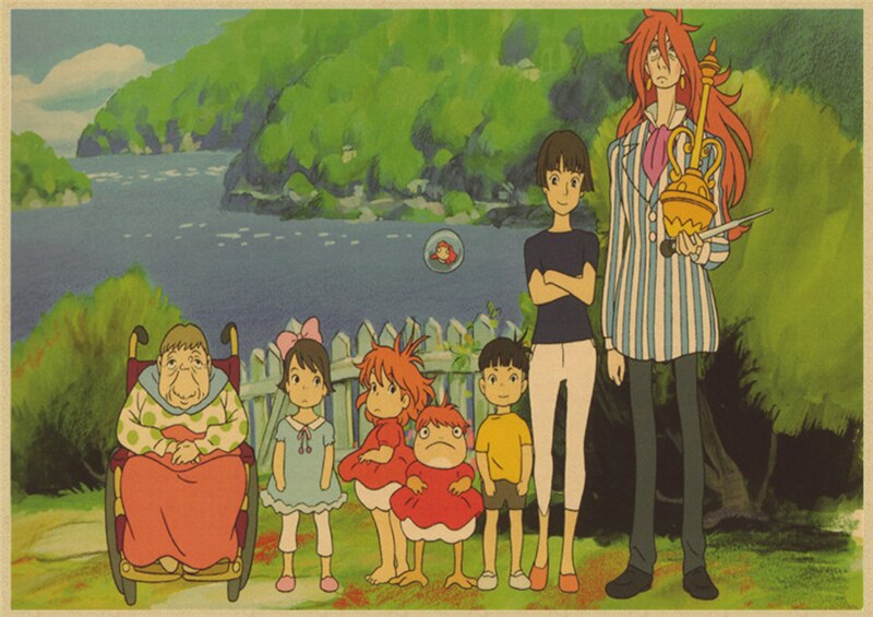 Vintage Posters Ponyo On The Cliff Hayao Miyazaki Poster Home Decor Wall Sticker Retro Decorative Painting 19 - Anime Posters Shop