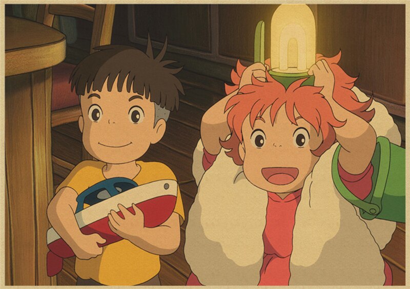 Vintage Posters Ponyo On The Cliff Hayao Miyazaki Poster Home Decor Wall Sticker Retro Decorative Painting 3 - Anime Posters Shop