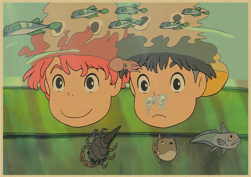 Vintage Posters Ponyo On The Cliff Hayao Miyazaki Poster Home Decor Wall Sticker Retro Decorative Painting 6 - Anime Posters Shop