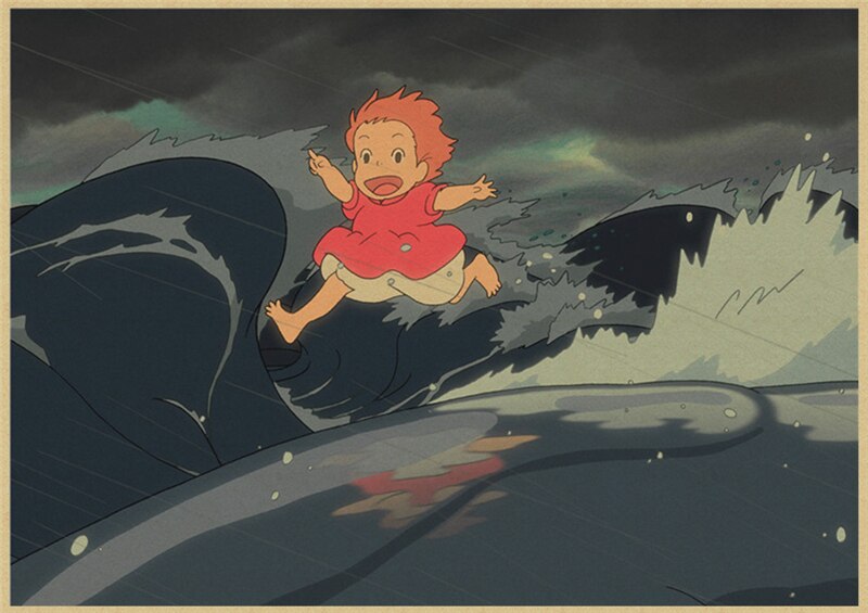 Vintage Posters Ponyo On The Cliff Hayao Miyazaki Poster Home Decor Wall Sticker Retro Decorative Painting 7 - Anime Posters Shop