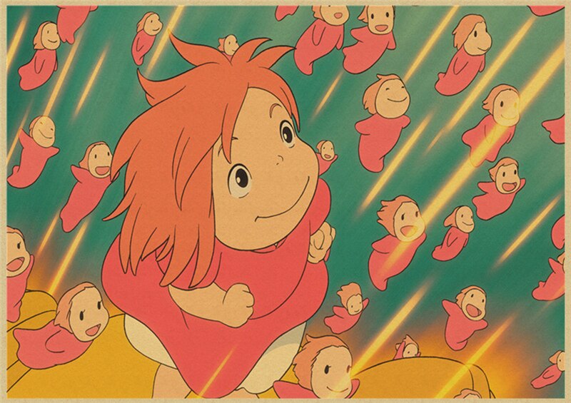 Vintage Posters Ponyo On The Cliff Hayao Miyazaki Poster Home Decor Wall Sticker Retro Decorative Painting 8 - Anime Posters Shop