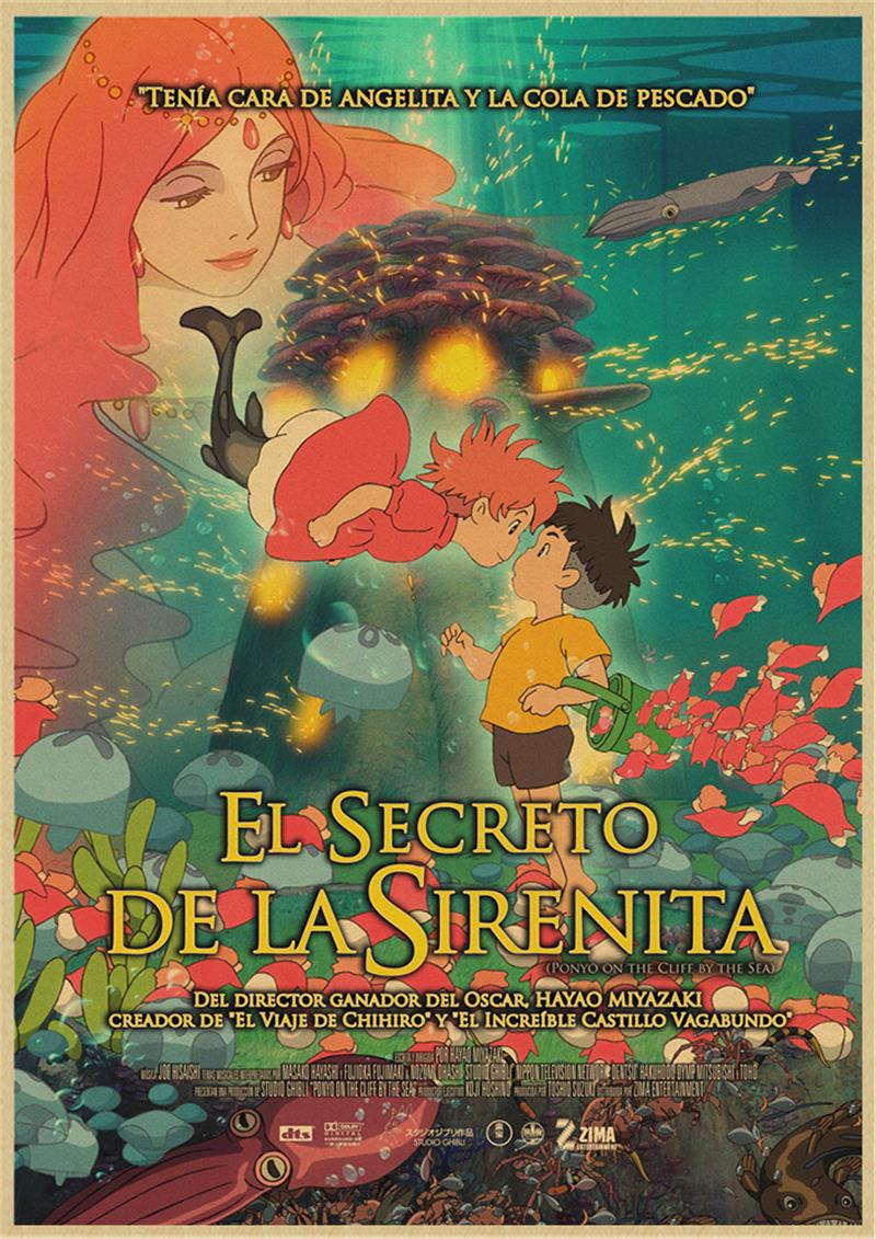 Vintage Posters Ponyo On The Cliff Hayao Miyazaki Poster Home Decor Wall Sticker Retro Decorative Painting 9 - Anime Posters Shop